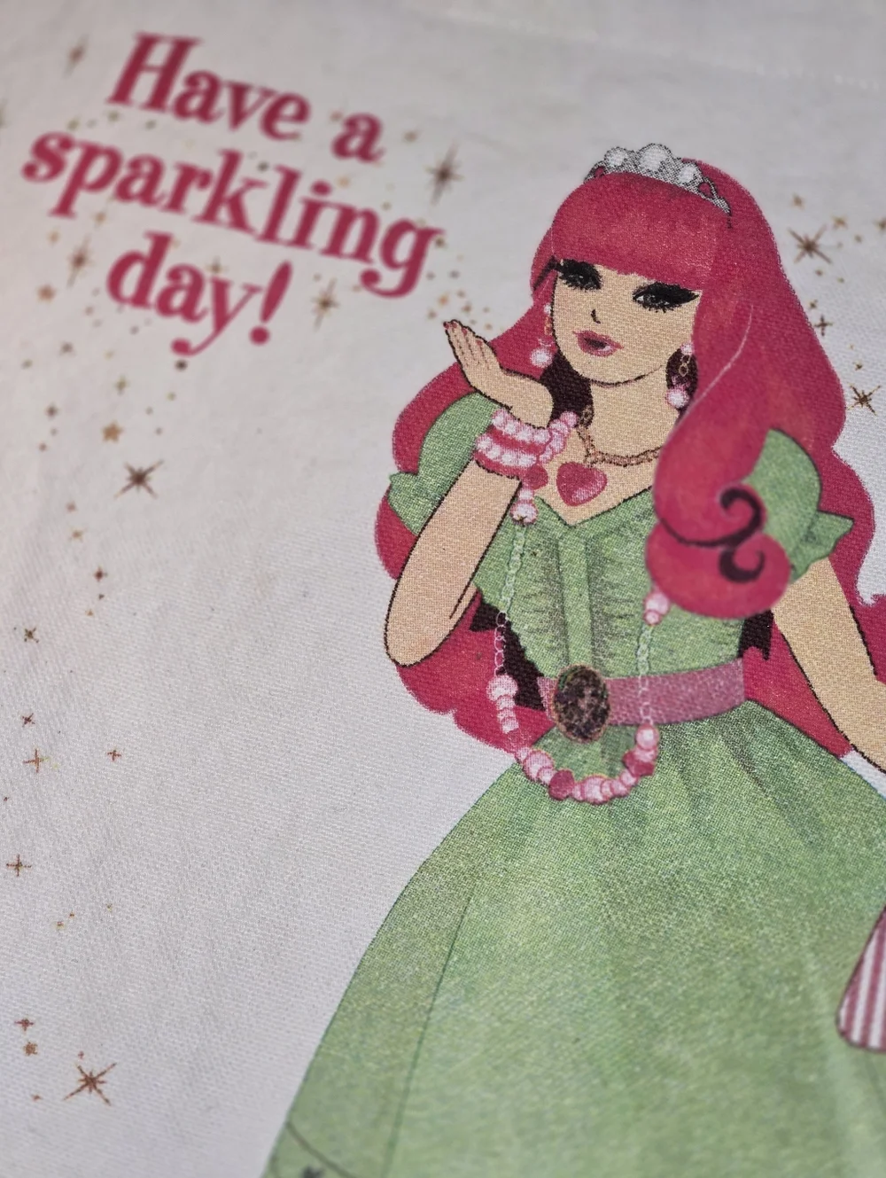 Canvas Tote Bag with Green Dress Print - Have a Sparkling Day